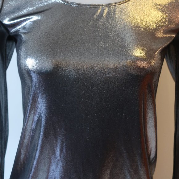 Womens RN CONVERTIBLE Pewter Metallic Long Sleeve Bodycon Mini Dress P US/XS * - Picture 4 of 13